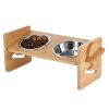 Bamboo Double Dog Raised Bowls 15° Tilt Elevated Dog Bowls with 4 Adjustable Heights 2 Stainless Steel Bowls Pet Feeder