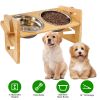 Bamboo Double Dog Raised Bowls 15° Tilt Elevated Dog Bowls with 4 Adjustable Heights 2 Stainless Steel Bowls Pet Feeder