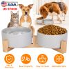 Double 28.7Oz Ceramic Pet Bowls Dog Bowls with Wooden Stand Raised Pet Feeder for Small Dogs