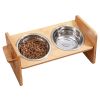 Bamboo Double Dog Raised Bowls 15° Tilt Elevated Dog Bowls with 4 Adjustable Heights 2 Stainless Steel Bowls Pet Feeder