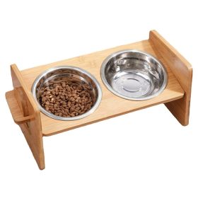 Bamboo Double Dog Raised Bowls 15° Tilt Elevated Dog Bowls with 4 Adjustable Heights 2 Stainless Steel Bowls Pet Feeder