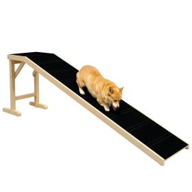 Dog Ramp for Bed, Pet Ramp for Dogs with Non-Slip Carpet and Top Platform, 74" x 16" x 25", Natural