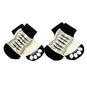 4 Pcs White Shoes Pattern Cute Puppy Socks Knitted Pet Socks Dog Paw Protection for Puppy Indoor Wear
