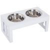 Elevated Dog Feeding Station – Wooden Dog Bowl Stand with Bone Design (White)