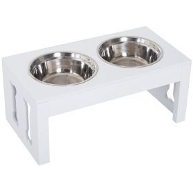 Elevated Dog Feeding Station – Wooden Dog Bowl Stand with Bone Design (White)
