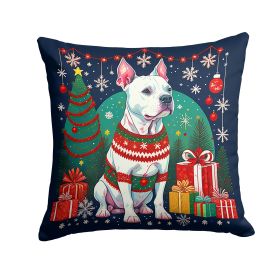 White Pit Bull Christmas Throw Pillow – Santa Dog Pillow for Couch, Bed or Patio