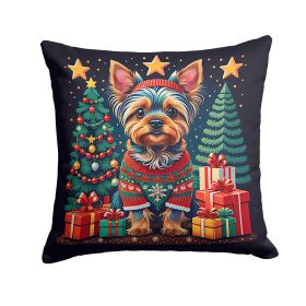 Yorkshire Terrier Christmas Throw Pillow – Yorkie Holiday Dog Pillow for Couch, Bed or Patio