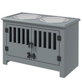 PawHut Dog Food Storage Cabinet with Bowls & Dog Feeding Station, Gray