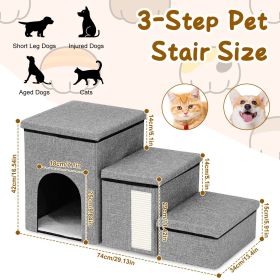 3 Step Pet Stair 4-IN-1 Foldable Dog Ramp Non-Slip Storage Ladder Storage and Pet House for Old Pet Small/Medium Pet 165LBS Max