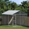 Outdoor Dog Kennel with Roof Silver 9.8'x14.8'x8.2' Galvanized Steel