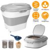 16.5 to 55LBS Collapsible Food Storage Container With Rolling Wheels Airtight Clear Lid Desiccant Slot Rice Food Foldable Dispenser With Scoop