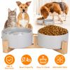 Double 28.7Oz Ceramic Pet Bowls Dog Bowls with Wooden Stand Raised Pet Feeder for Small Dogs