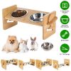 Bamboo Double Dog Raised Bowls 15° Tilt Elevated Dog Bowls with 4 Adjustable Heights 2 Stainless Steel Bowls Pet Feeder
