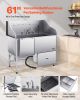 61-Inch Stainless Steel Dog Grooming Tub with Ramp, Faucet & Storage Cabinet