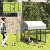 PawHut Welded Wire Outdoor Dog Kennel with 360Â° Rotating & 4 Levels Adjustable Bowls, Waterproof Cover, 3.9' x 3.9' x 4