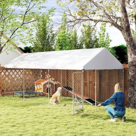 20' Outdoor Dog Kennel with Roof & Adjustable Feeding Station