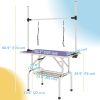 Adjustable Dog Grooming Table with 2 Safety Slings, Storage Basket, Purple