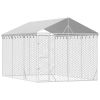 Outdoor Dog Kennel with Roof Silver 9.8'x14.8'x8.2' Galvanized Steel