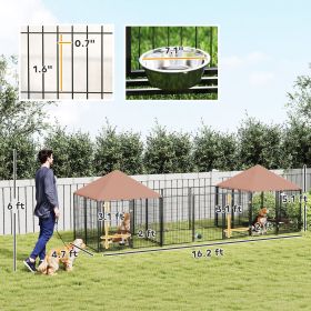 Large 2-Room Outdoor Dog Kennel with Canopy & Feeding Bowls
