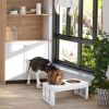 Elevated Dog Feeding Station – Wooden Dog Bowl Stand with Bone Design (White)