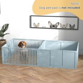 Dog Whelping Box for Puppies with Two-Room Layout, Removable Doors, Indoor Puppy Playpen, Pinewood Whelping Pen, 81" x 39" x 20", Gray