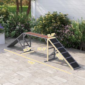 Pet Agility Equipment Ramp With Safety Bar, Non-slip Surface, For Walk And Pause Training, Gray