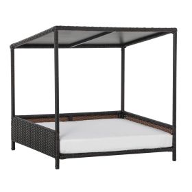 Wicker Dog House Raised Rattan Puppy Bed Shelter for Indoor Outdoor Garden Patio Pet Sofa with Removable Cushion for Medium Sized Pet Brown