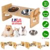 Bamboo Double Dog Raised Bowls 15° Tilt Elevated Dog Bowls with 4 Adjustable Heights 2 Stainless Steel Bowls Pet Feeder