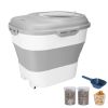 16.5 to 55LBS Collapsible Food Storage Container With Rolling Wheels Airtight Clear Lid Desiccant Slot Rice Food Foldable Dispenser With Scoop