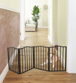 Pet Gate - Dog Gate For Doorways, Stairs Or House - Freestanding, Folding, Brown, Arc Wooden