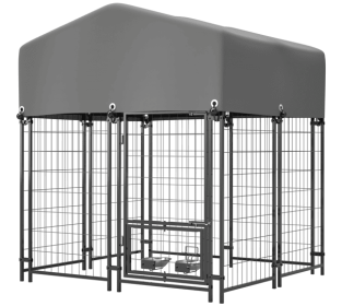 Outdoor Dog Kennel 4.23'x3.83'x4.83' With Roof, Heavy Duty Welded Wire Crate, All-Weather Protection & Safe Lock Design For Dogs And Pets