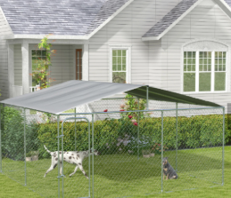Outdoor Dog Kennel with Cover – 13’ x 13’ Galvanized Steel Fence