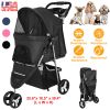 3 Wheels Pet Stroller Foldable Carrier Strolling Cart Travel Jogger Pet Stroller with Removable Liner Storage Basket for Pets