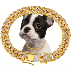 US LOCAL STOCK Hiphoppet Beautiful Hot Sale Luxury Alloy Dog Chain Sparkling Diamond Secure Metal Chain Choker For Dogs (Option: Gold-S)