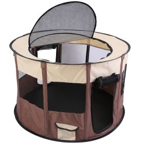 Foldable Playpen for Dog with Carry Bag Portable Travel Waterproof Indoor Outdoor Pet Cage Tent Detachable Upper Cover For Pets (Option: Coffee_L)