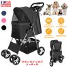 4 Wheels Pet Stroller Foldable Carrier Strolling Cart Travel Jogger Pet Stroller with Removable Liner Storage Basket for Pets