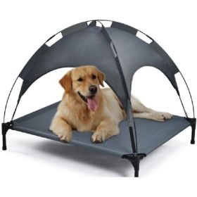 Outdoor Elevated Dog Bed with Canopy – Portable Cooling Pet Cot (Grey) (Color: Grey)