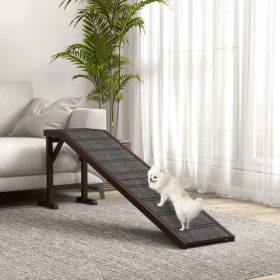 Dog Ramp for Bed – Non-Slip Pet Ramp with Platform (Option: Brown)