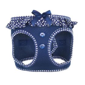 Polka Dot Dog Harness with Choke Free Design and Adjustable Comfort Fit (Color: Navy Polka Dot, size: X-Small)