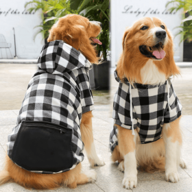 1pc Black Plaid Zip Pocket Pet Sweatshirt; Dog Clothes For Pet Apparel (Color: Black, size: L)