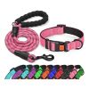 Reflective Padded Dog Collar and Rope Leash Set – Adjustable Nylon Collar with Safety Buckle for Small Medium Large Dogs