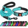 Reflective Padded Dog Collar and Rope Leash Set – Adjustable Nylon Collar with Safety Buckle for Small Medium Large Dogs