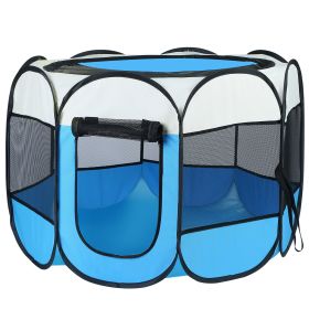 Portable Foldable Pet Tent Exercise Pen Kennel Removable Zipper Top and Bottom Water Resistant Indoor Outdoor Use For Pets (Option: L_Blue)