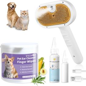 Universal-Pet-Steam Brush-For-Dogs-3-in-1-Spray-Hair-Removal-Comb-With-Waterless-Shampoo-And-Ear-Towel (Option: Brush Set with Pet Ear Cleaner)